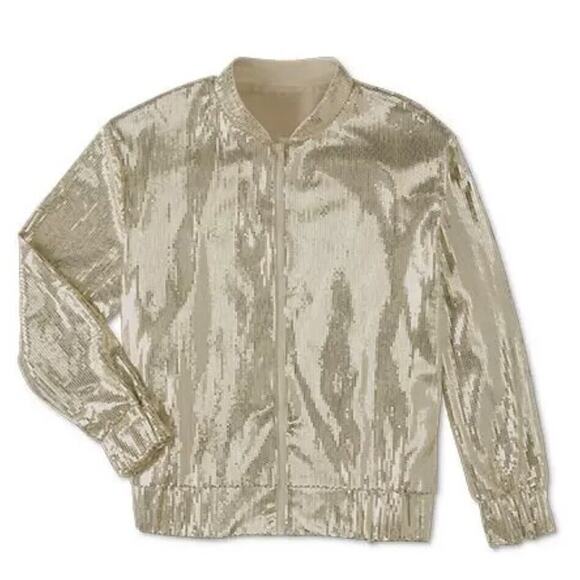 Serra Gold Sequin Bomber Joggers Pants Track Set Size Large Glam Glitzy Disco - Picture 2 of 10